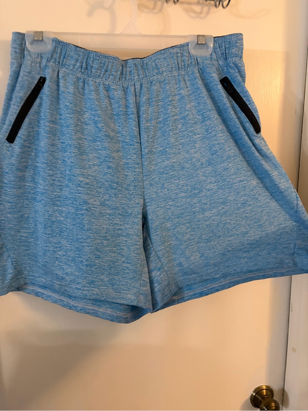 Source Unknown Light Blue Heather Athletic Shorts with Black Zippers
